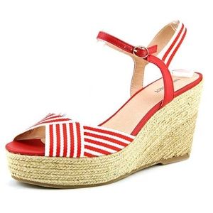 Nine West women’s 8 Red& white striped wedge heels